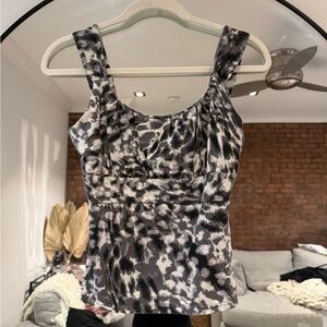 Ann Taylor Black and Gray Patterned Tank Top